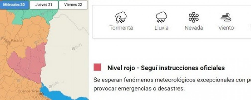 TIEMPO: ALERTA ROJO PARA EL SUR ENTRERRIANO