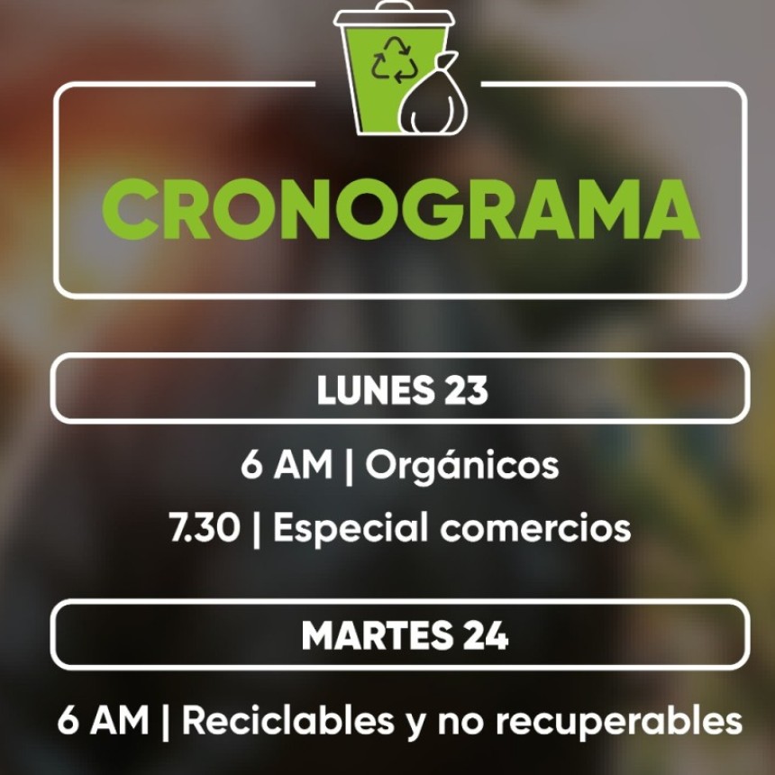 Fin de semana largo | La recolecci&oacute;n de residuos ser&aacute; normal