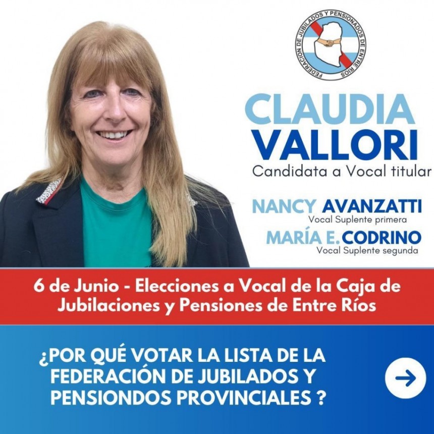 CLAUDIA VALLORI candidata a Vocal Titular por los Jubilados y Pensionados provinciales