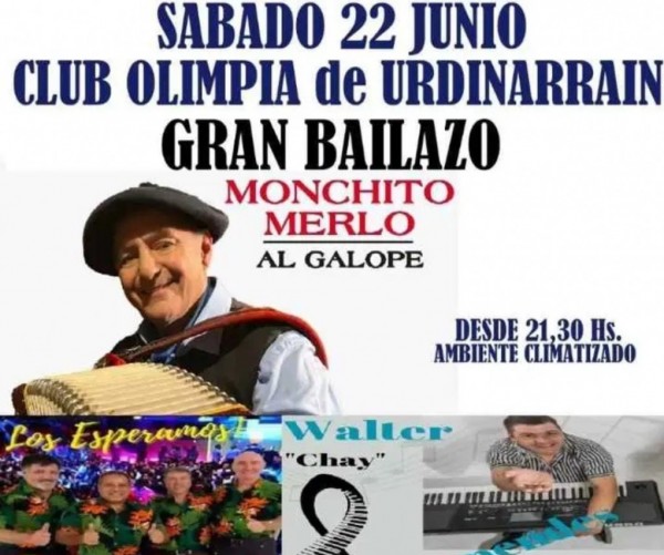 Este Sábado en Urdinarrain gran Show de MONCHITO MERLO !