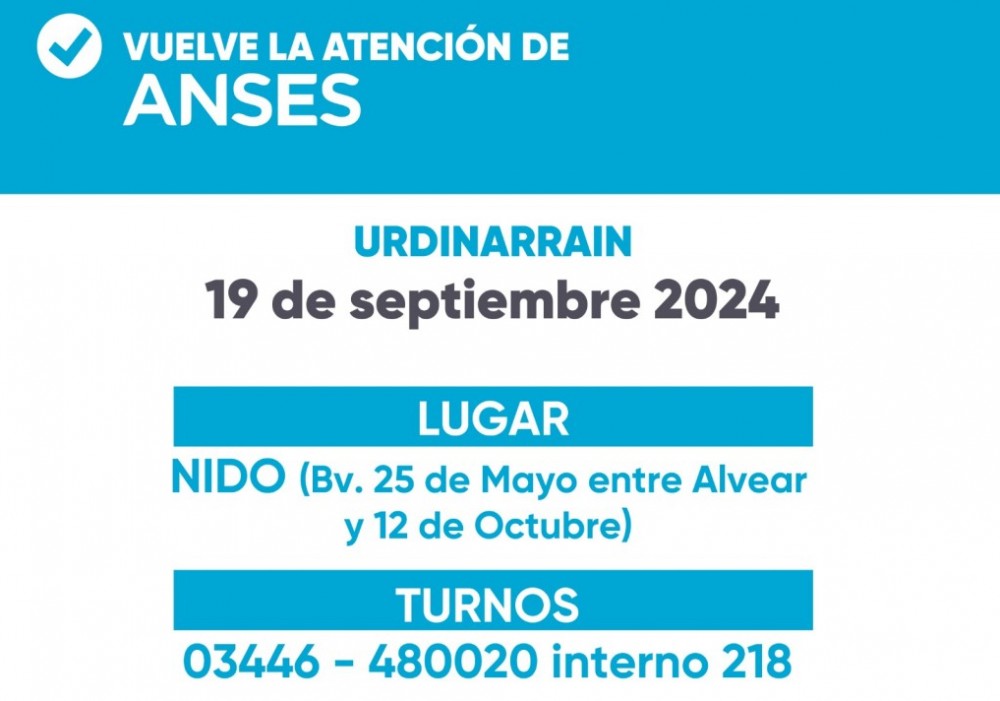 Anses atenderá el Jueves 19 de septiembre en Urdinarrain