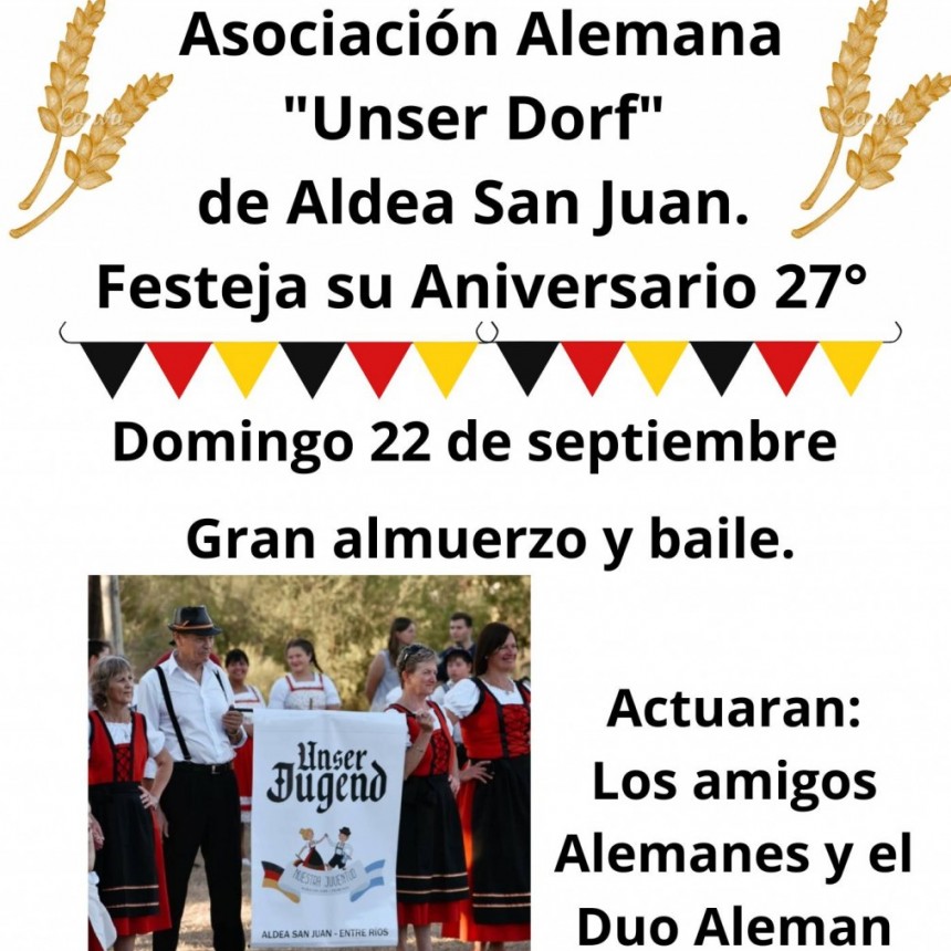 Este Domingo Gran Almuerzo Festejando los 27 años de la Unser Dorf