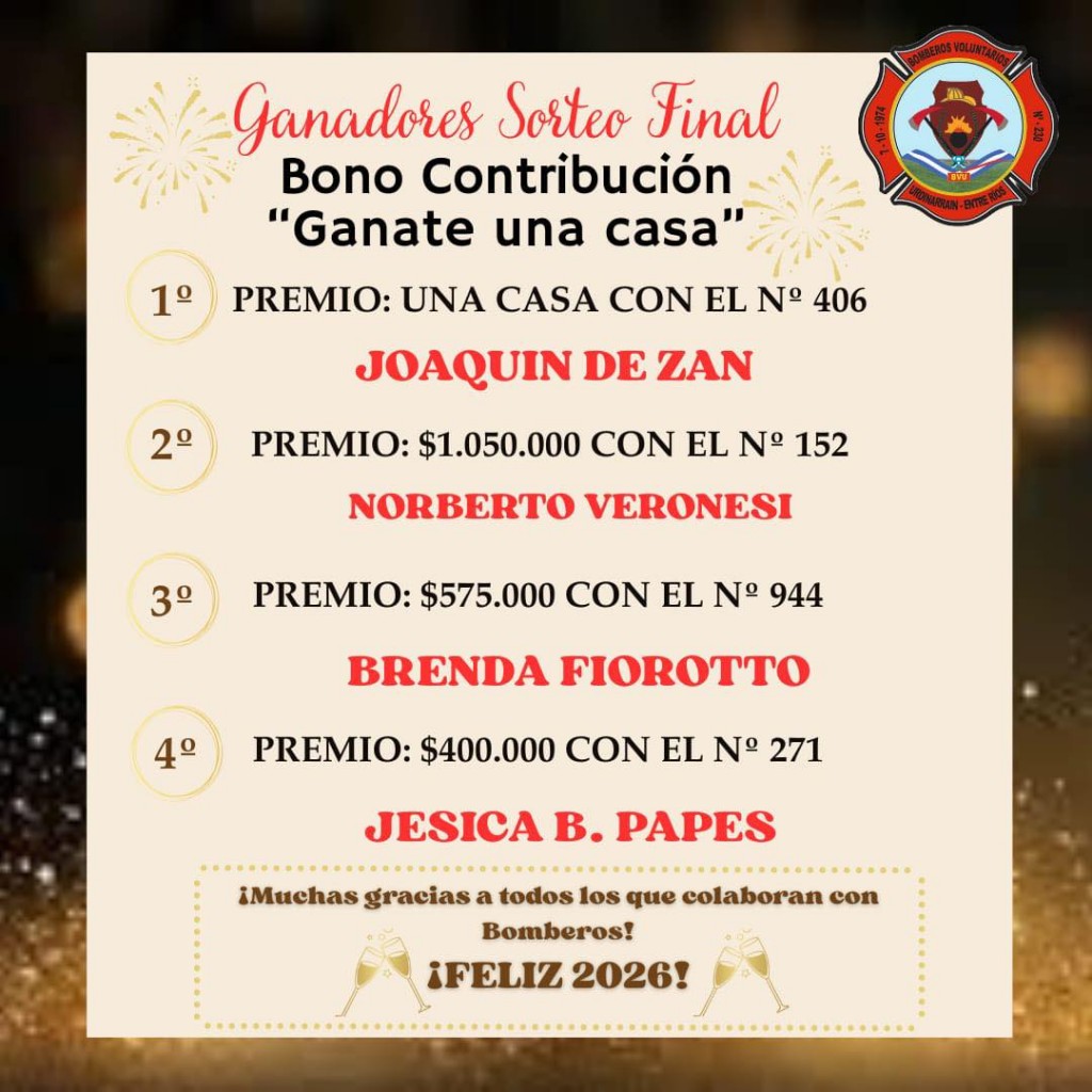 Bono contribución “Ganate una casa” - Bomberos Urdinarrain entregó los premios y la Vivienda a su favorecido
