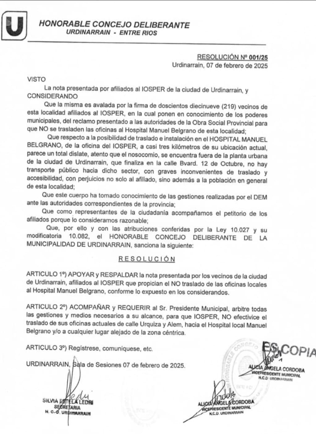 El HCD se pronunció contra el traslado de las Oficinas al Hospital