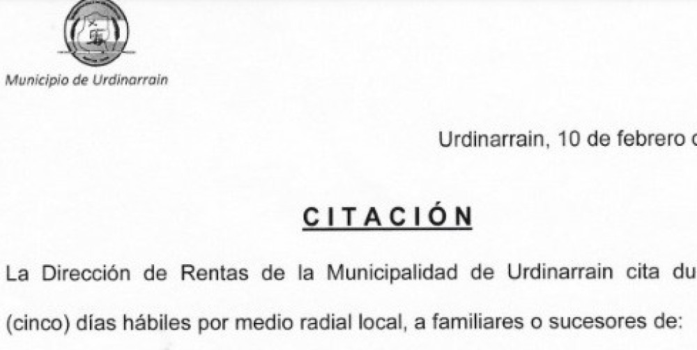 CITACIÓN / MUNICIPIO DE URDINARRAIN