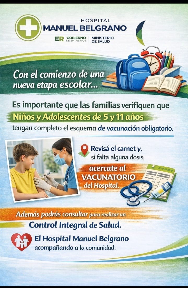 HOSPITAL BELGRANO: Solicita verificar el esquema de vacunaci&oacute;n en el inicio Escolar