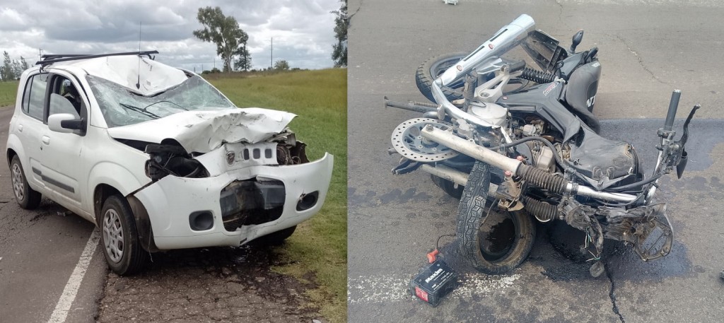 Violento choque entre un autom&oacute;vil y una moto en Ruta 20, cerca del acceso a Gilbert