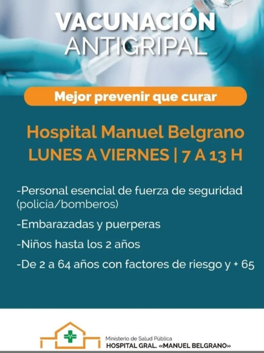 EN EL HOSPITAL BELGRANO SE VACUNA CON ANTIGRIPAL DE LUNES A VIERNES