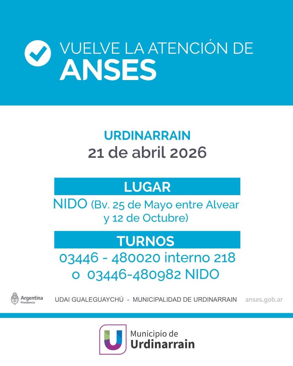 Anses | El 21 de abril atender&aacute; en URDINARRAIN