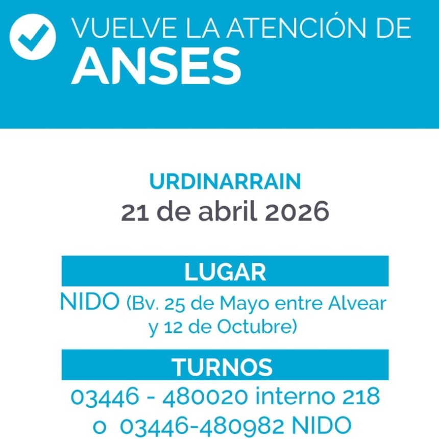 Anses | El 21 de abril atender&aacute; en URDINARRAIN