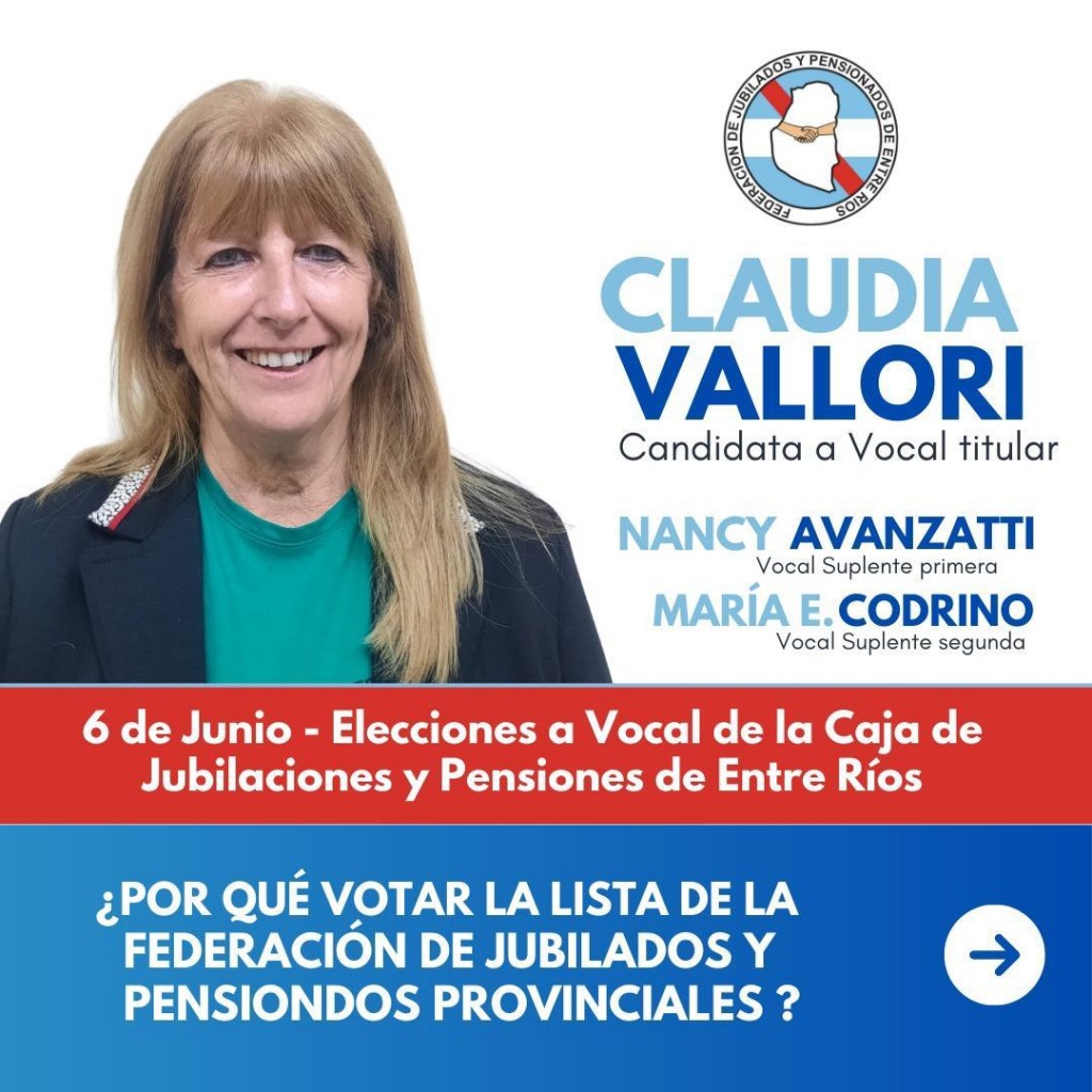 CLAUDIA VALLORI candidata a Vocal Titular por los Jubilados y Pensionados provinciales