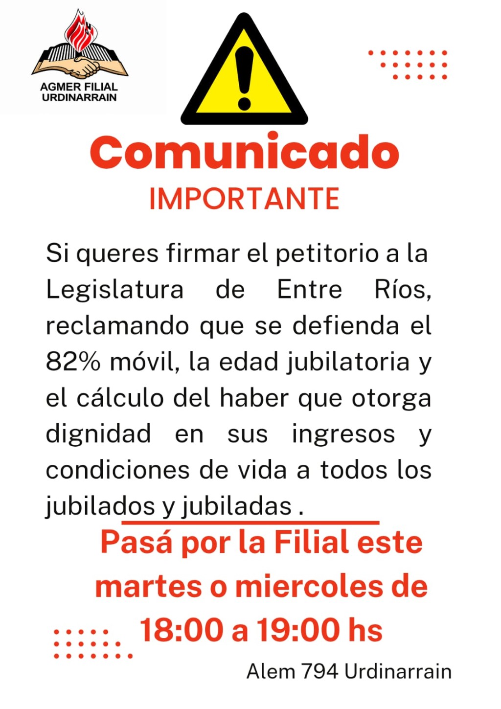 DESDE AGMER Invitan a la poblaci&oacute;n a firmar un petitorio defendiendo el 82% movil