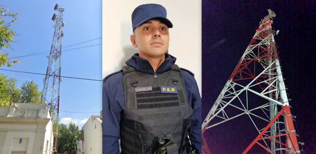 INCREIBLE RESCATE EN LAS ALTURAS: Un oficial de polic&iacute;a rescat&oacute; a un joven que subi&oacute; a una antena de casi cien metros