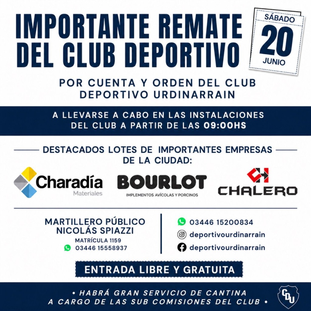 JUNIO 2026; GRAN REMATE EN INSTALACIONES CLUB DEPORTIVO URDINARRAIN