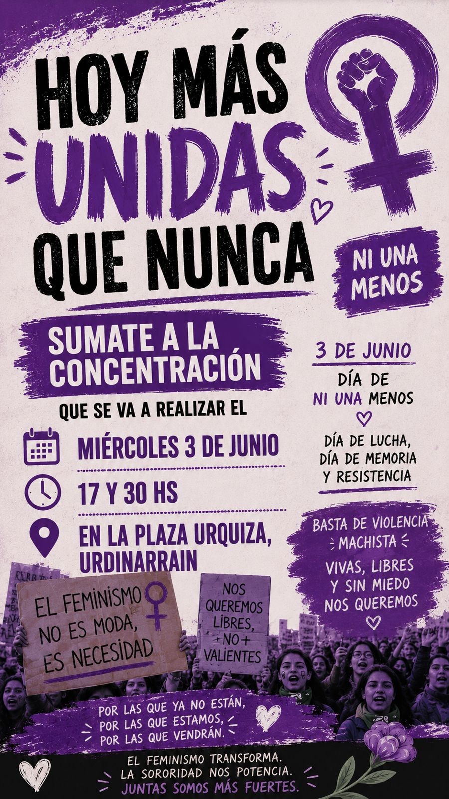 #3J | Ni Una Menos - Mi&eacute;rcoles concentraci&oacute;n 17.30 hs Plaza Urquiza Urdinarrain