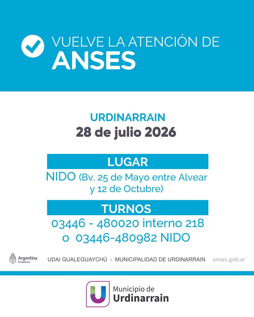 ANSES | Atender&aacute; en URDINARRAIN el martes 28 de julio