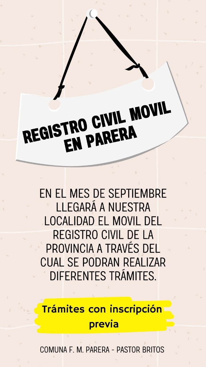 ESTE VIERNES 9.30 LLEGA EL REGISTRO CIVIL A PARERA 