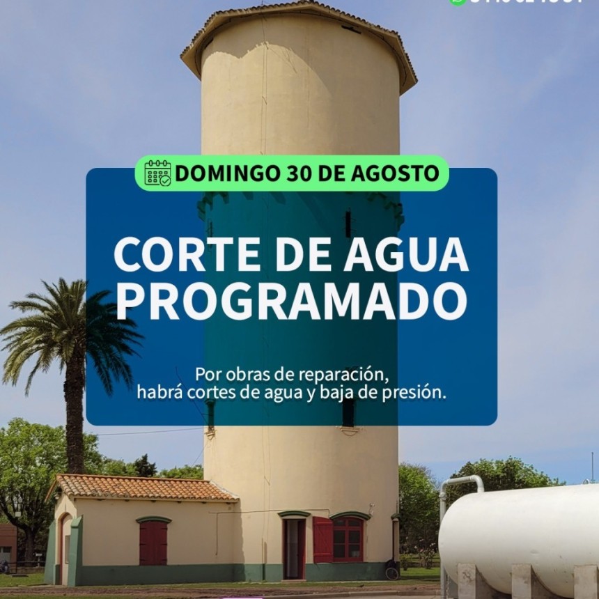 DOMINGO 30 DE AGOSTO: SERVICIO DE AGUA RESTRINGIDO EN URDINARRAIN