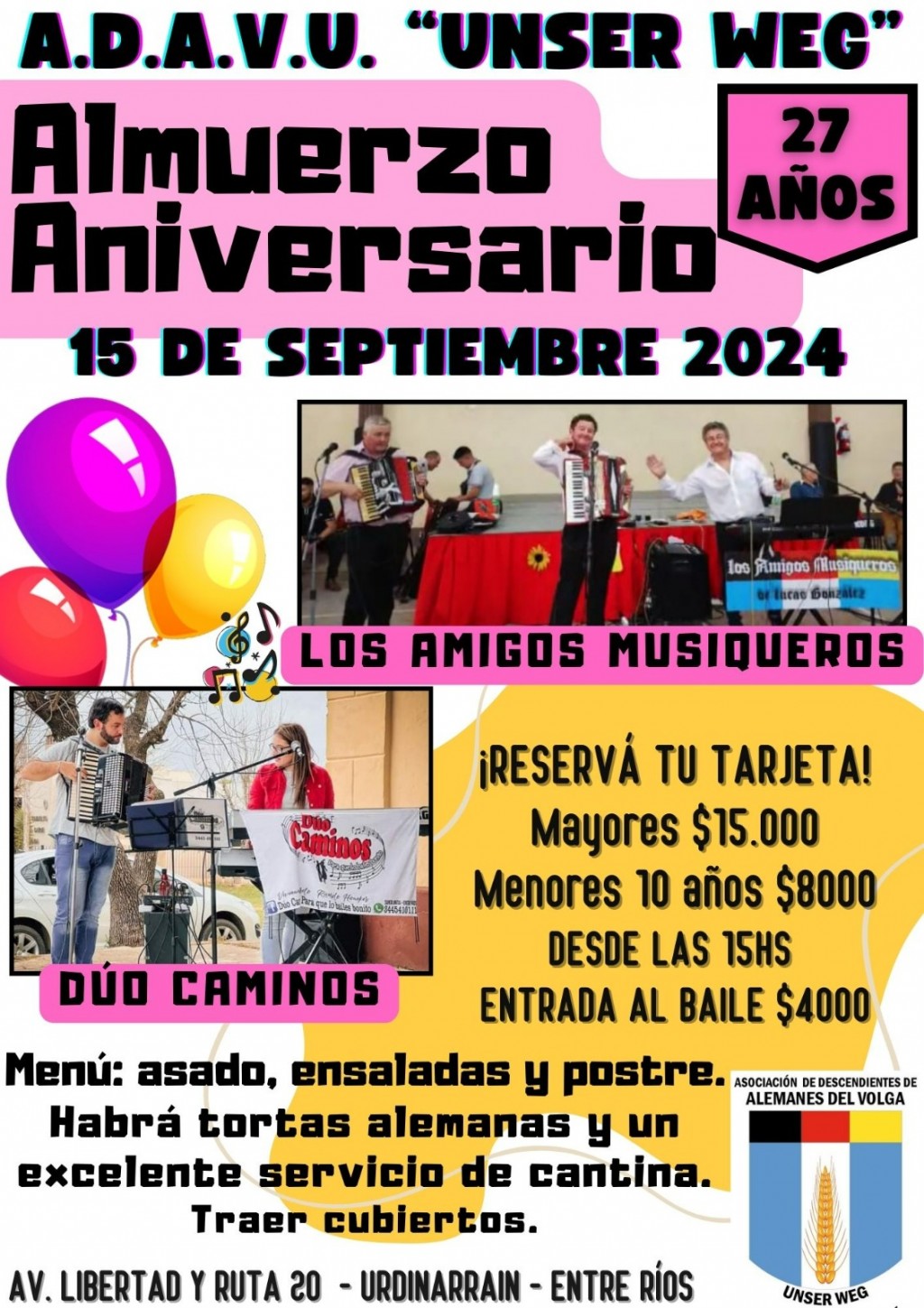 Este Domingo Gran Almuerzo aniversario N° 27 de los Alemanes del Volga