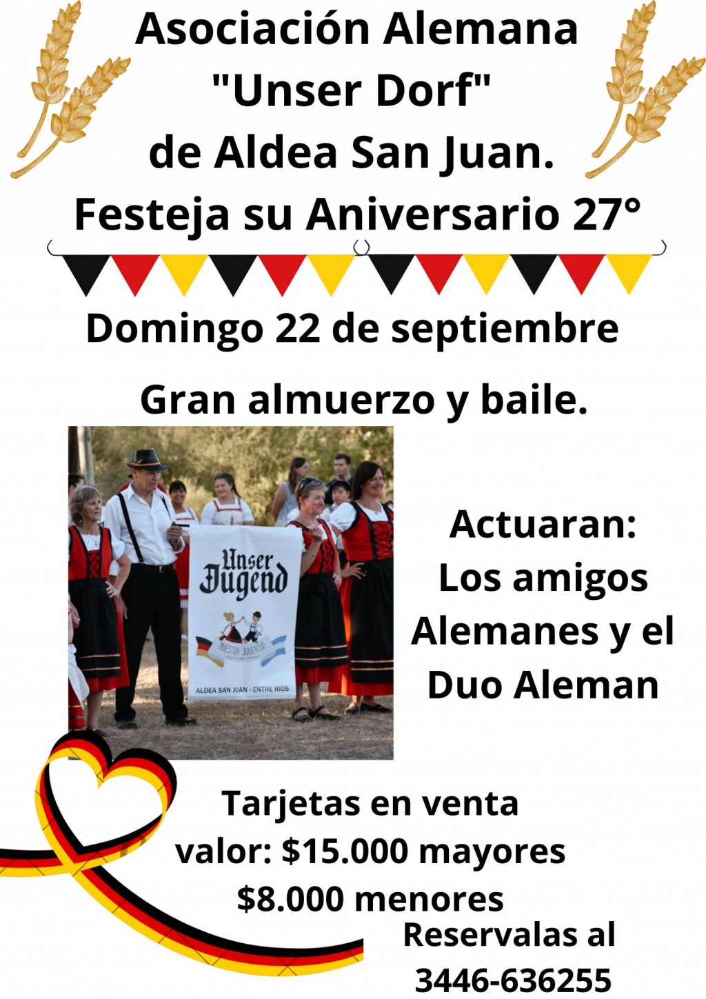 Este Domingo Gran Almuerzo Festejando los 27 años de la Unser Dorf