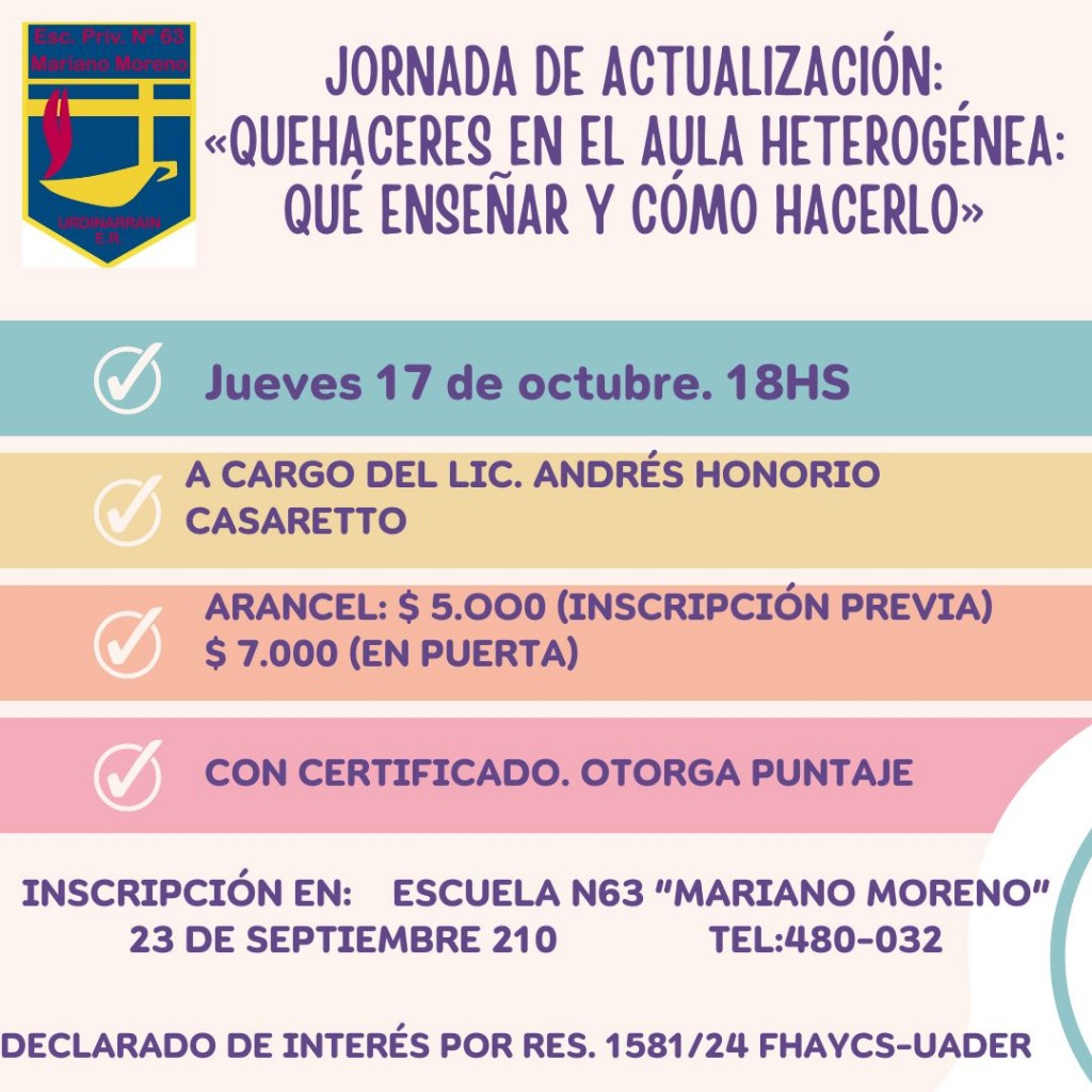 Nueva jornada de actualización docente Escuela Mariano Moreno