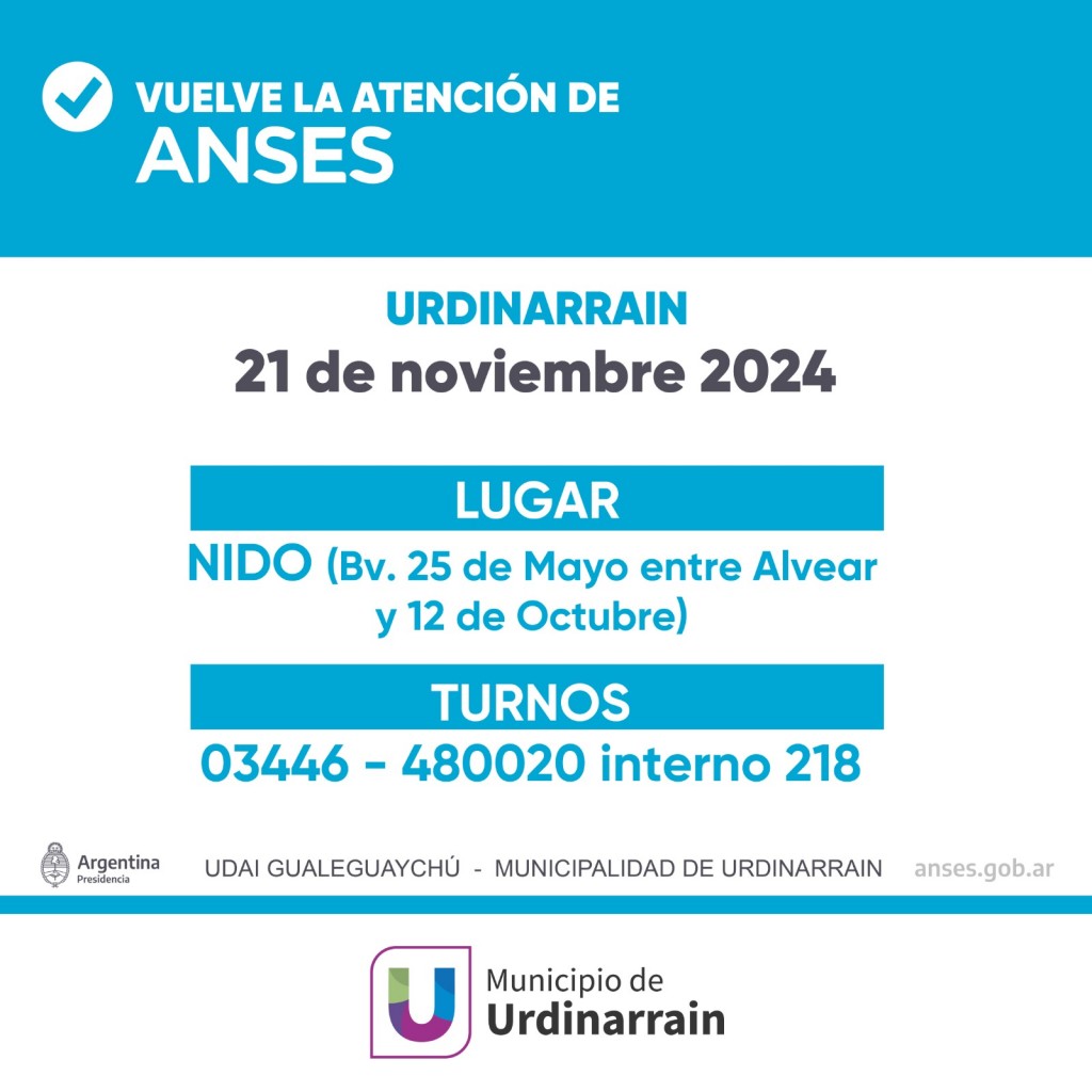 ANSES | Jueves 21 de noviembre atenderá en Urdinarrain